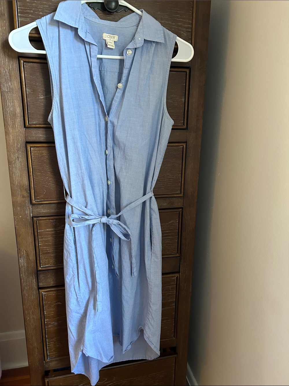 J. Crew Sleeveless Button-Front Shirt Dress in Light Blue XXS